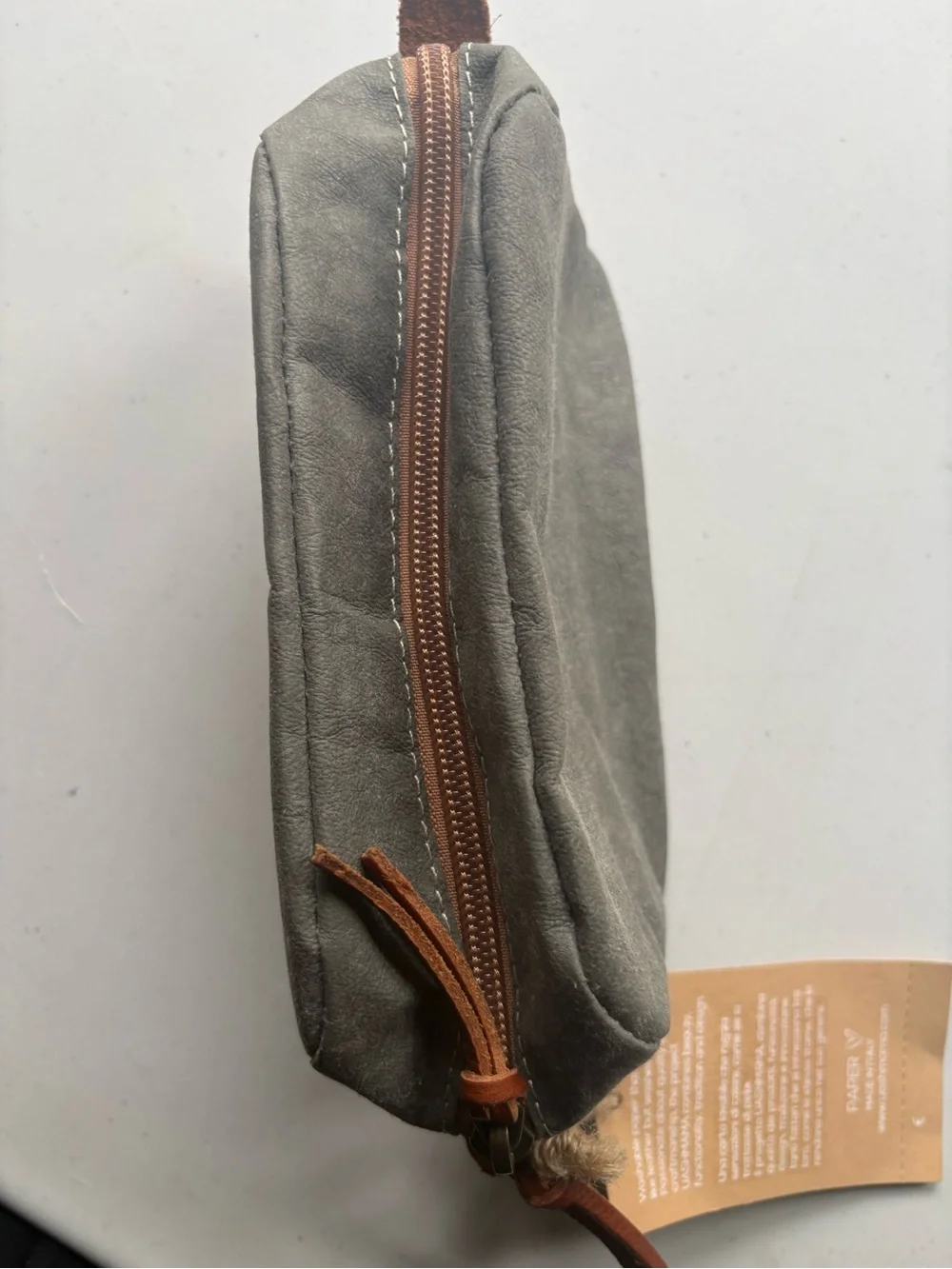 Gray Leather Cosmetic Pouch